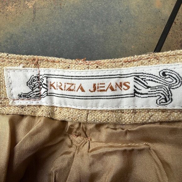 EUC Vintage Krizia Jeans Wool Blend Cream Tweed Pants with Front Slits - Picture 9 of 11